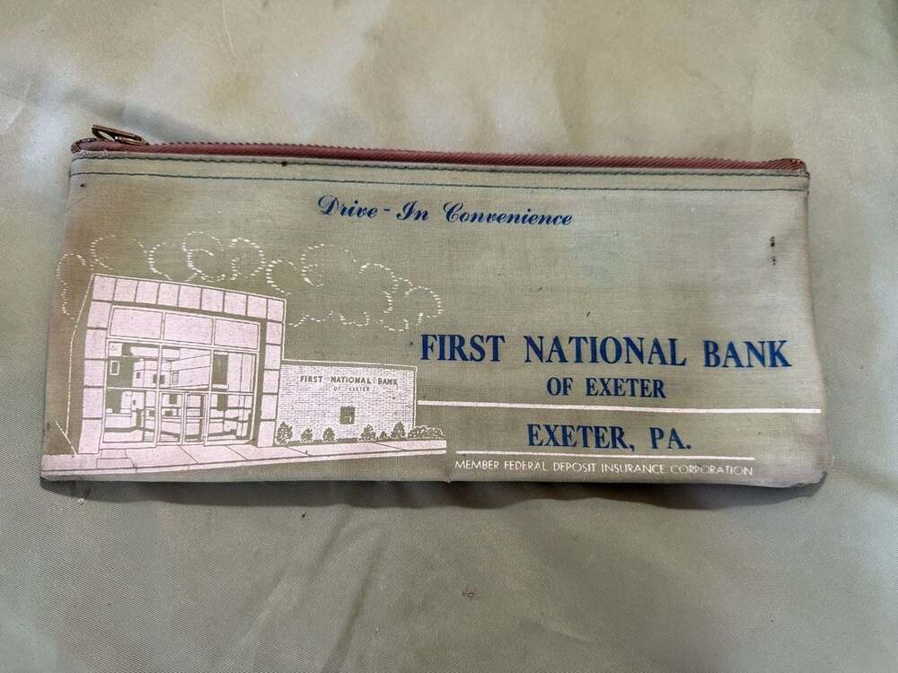Vintage First National Bank of Exeter PA Canvas Zippered Bank Deposit Bag